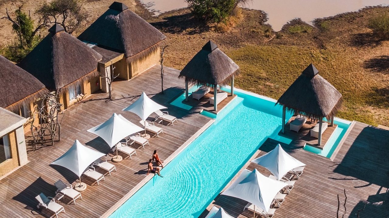 The main swimming pool and sun deck at Kapama River Lodge