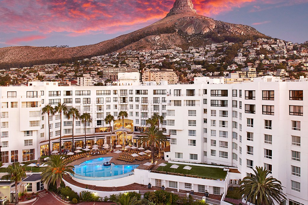 The President Hotel and Lion’s Head at sunset, Cape Town