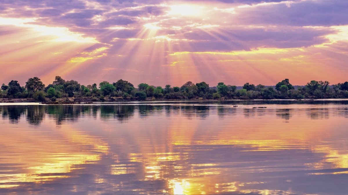 Sunset light on the Zambezi River above Victoria Falls, Zimbabwe